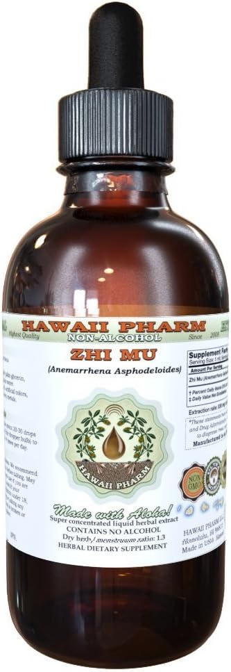 Hawaii Pharm Zhi Mu Alcohol- Free Liquid Extract, Zhi Mu, Anemarrhena (Aemarrhena Asphodeloides) Root Glycerite Natural Herbal Supplement, USA 2 fl.oz
