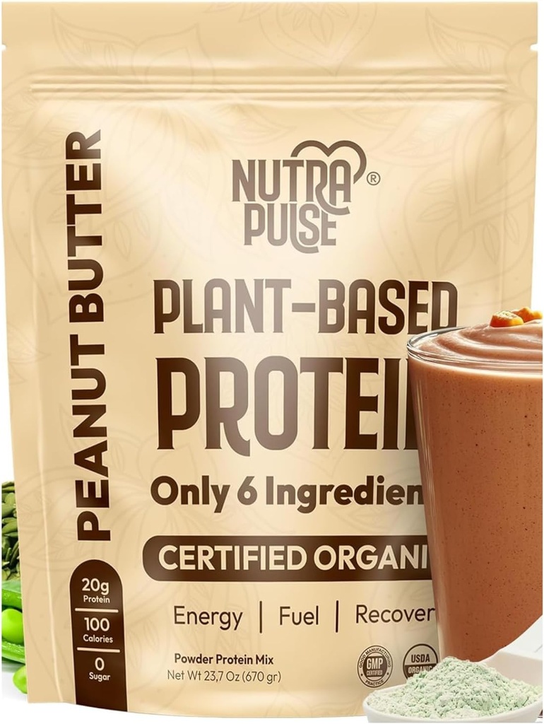 Organický Vegan Protein Powder - arašídové máslo Flavor, Plant- based, gluten- Free, Non- GMO, Soy- Free, 20g protein per Serving, Ideální pro smoothies, Shakes, pečení, vaření (1 balení, 20 porcí)
