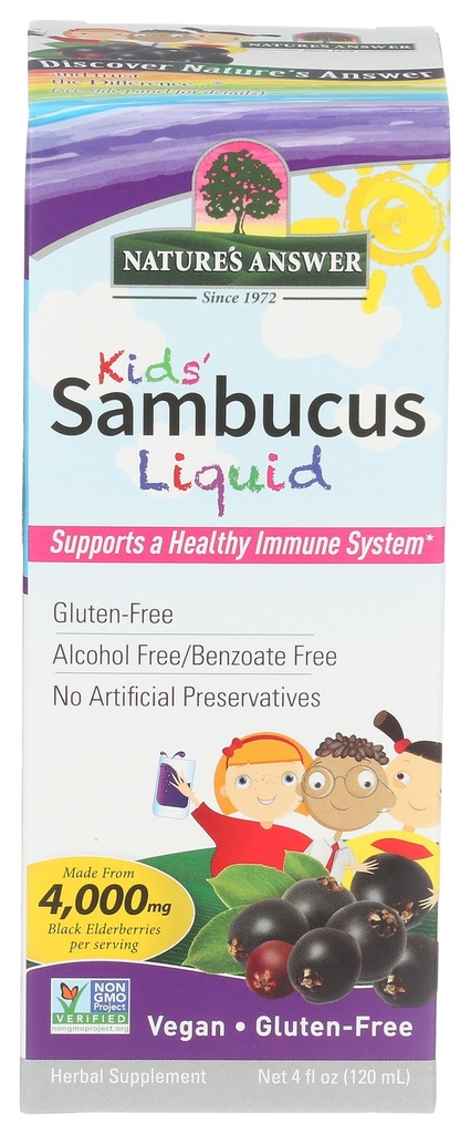 Příroda odpověď Biologicky k dispozici Sambucus Kids Formule 124; 4-Fluid Ounces Out 124; Kosher Certified Organic Elderberry Syruption 124; Velká chuť & gluten- Free Out 124; Dietní dodatek 124; Žádné umělé konzervační látky (Pack 1)
