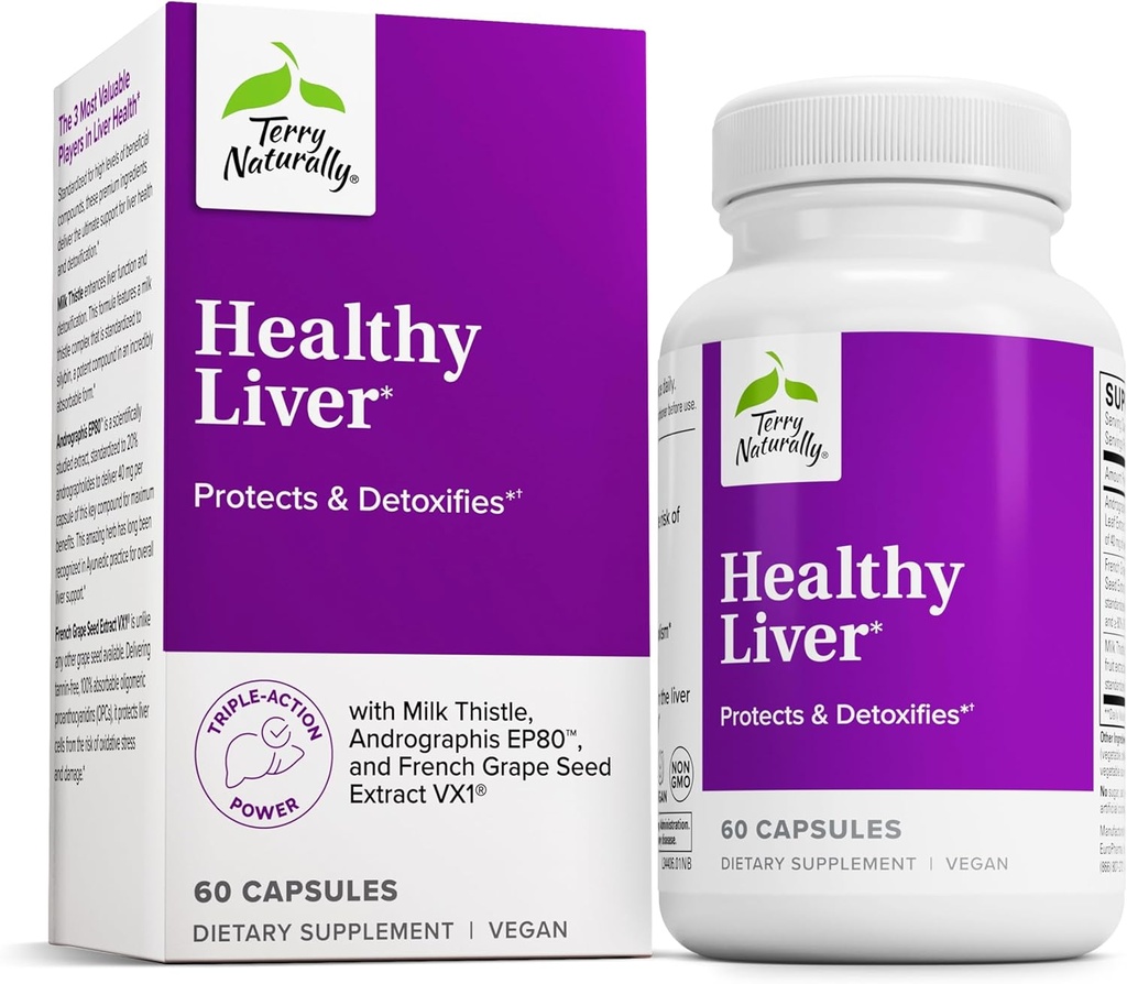 Terry Přirozeně zdravá játra - dodatek pro funkci jater a podporu zdraví - Cellulární zdravotní podpora s Andrographis EP80 & French Grape Seed Extract - Bezlepkový dietní dodatek - 60 Kapsle