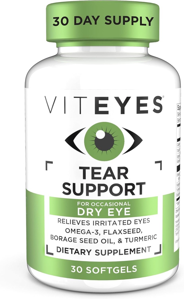 Viteyes Tear Support Eye Soothing Blend, Příležitostně Suchý Oční dodatek, Žádné oční kapky, Relief zarudnutí, Vitamin očí, Alergie Podpora pro podrážděné oči, Omega-3 Fish Oil, 30 Softgels