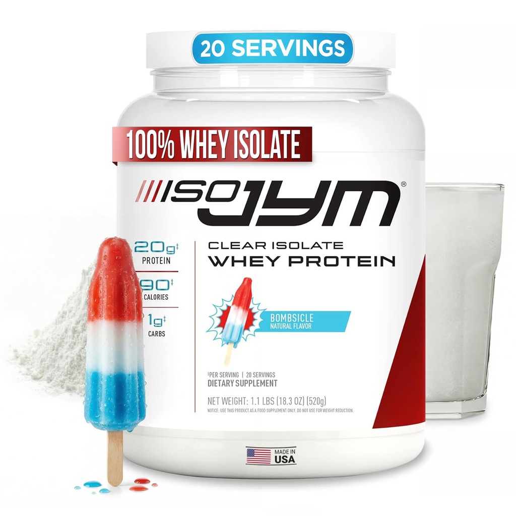 JYM dodatek Věda Iso JYM Bombsicle, 90 Calories, 100% syrovátkový protein izolát, nula tuk, nula cukry, mixy jasné, pro ženy a muže, 20 Služeb