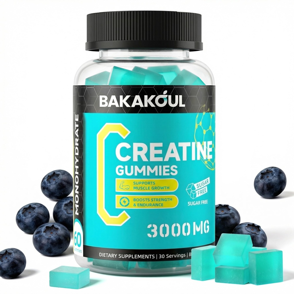 Tvůrčí monohydrát Gummie pro muže a ženy - 120 Bezcukerné Glycináty s magnesium- glycinátem, L- Threonát, L- Taurin + vitamin B12 pro svalovou podporu, Energy Boost, 1 balení