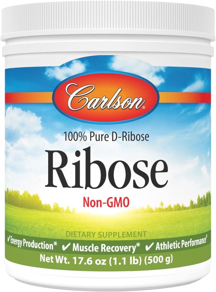 Carlson - Ribose, 100% Čistá D- Ribose, Non- GMO, Energy Production, Muscle Recovery & Atletic Performance, 17.6 oz (500 g)