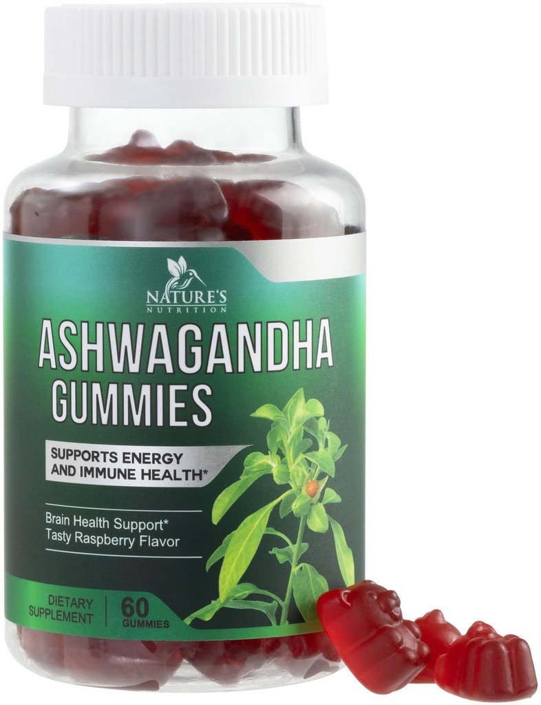 Ashwagandha Gummies 30: 1 Extract from 3000mg - Vegan, Plant based, Non-GMO, Gluten- Free & Gelatin Free, Ashwagandha dodatek pro ženy a muže, přírodní klid, relaxace, a imunitní podpora, 60 Gummies