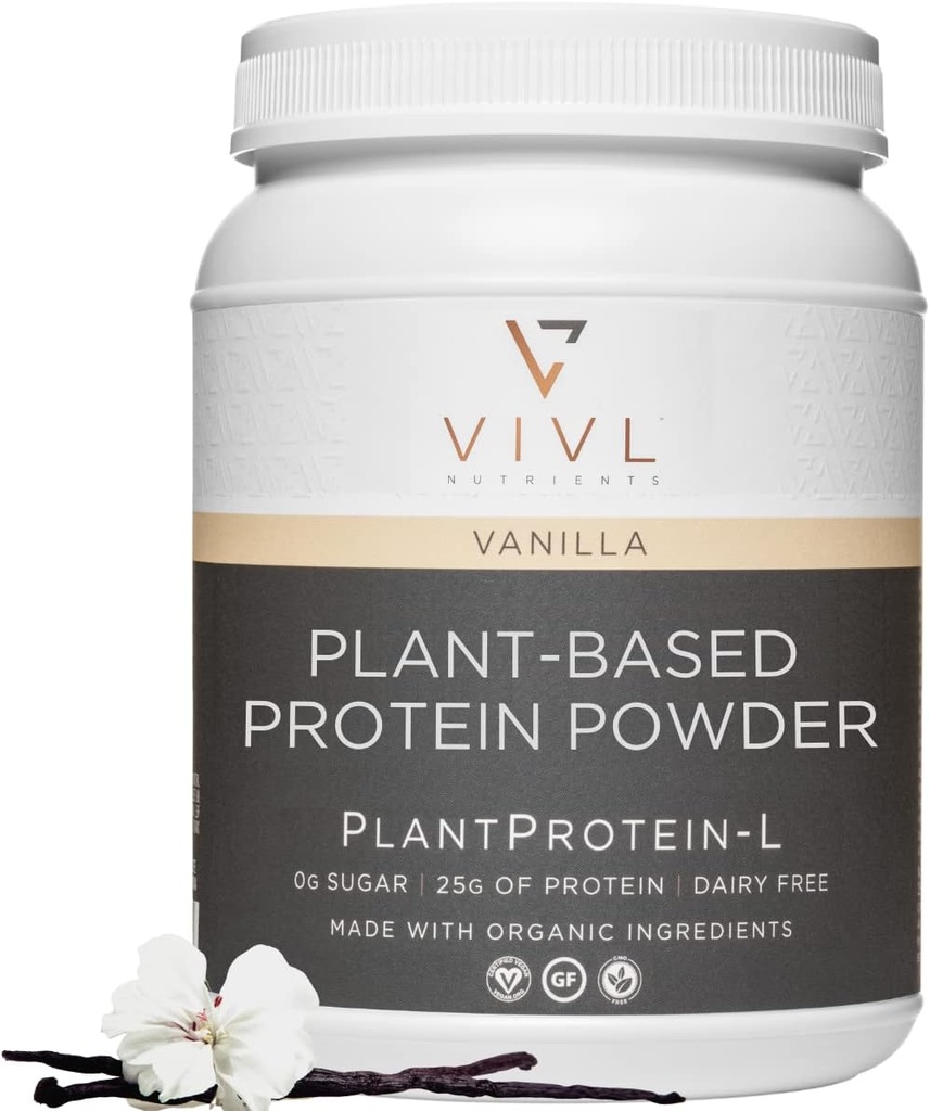Plant Protein- L Powder Vanilla, Vegan, Organic, No Dairy, No Sugar, No Gluten, Keto, Nízký karb, Čisté ingredience, Nízké Fodmap, pro muže a ženy, 25g, 27 Služeb, 33oz