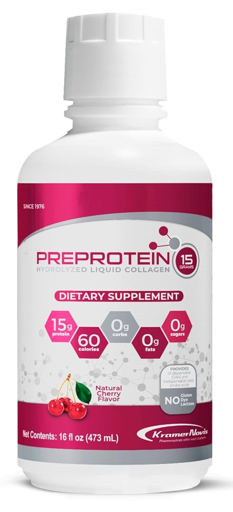 Preprotein 15 ® Tekutý hydrolyzovaný kolagen Peptidy protein (16 FL Oz) - bez cukru, třešňový flavor, aminokyseliny, tuk zdarma & gluten zdarma doplněk pro bariatrické pacienty, recovery ran, dialýza