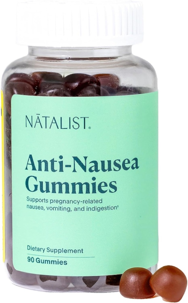 NATALIST Anti- Nausea Gummies Ranní nevolnost Relief pro těhotné ženy - Chewy Organic Ginger & Vitamin B6 dodatek pomáhá uklidnit těhotenství Nausea Upset Žaludek & Požití - 90 Vegan kapky
