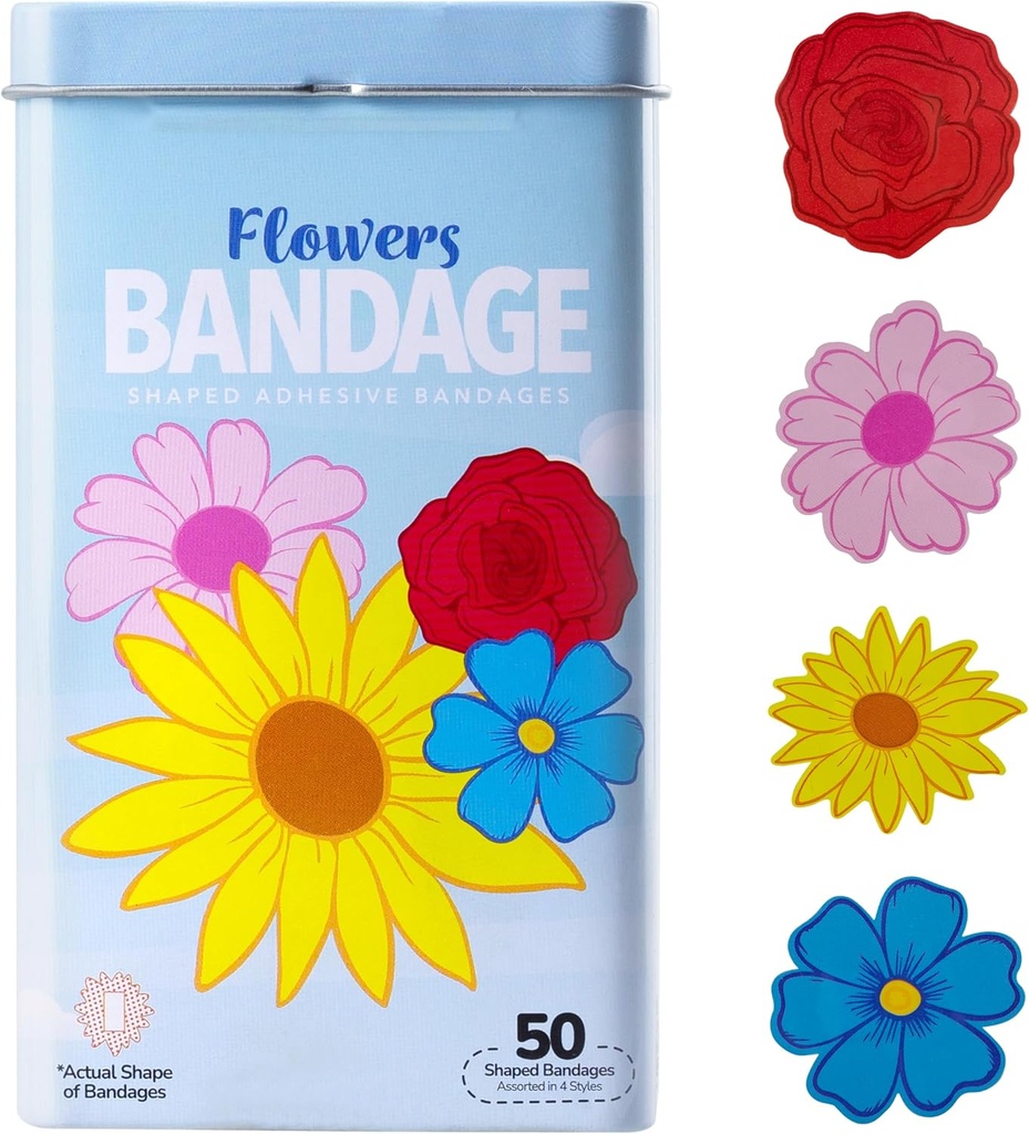 Bioswiss Děti Obvazy, Květiny Tvarované Self Adhesive Bandage Set, Latex Free, Sterilní Wound Care, 50 Počet