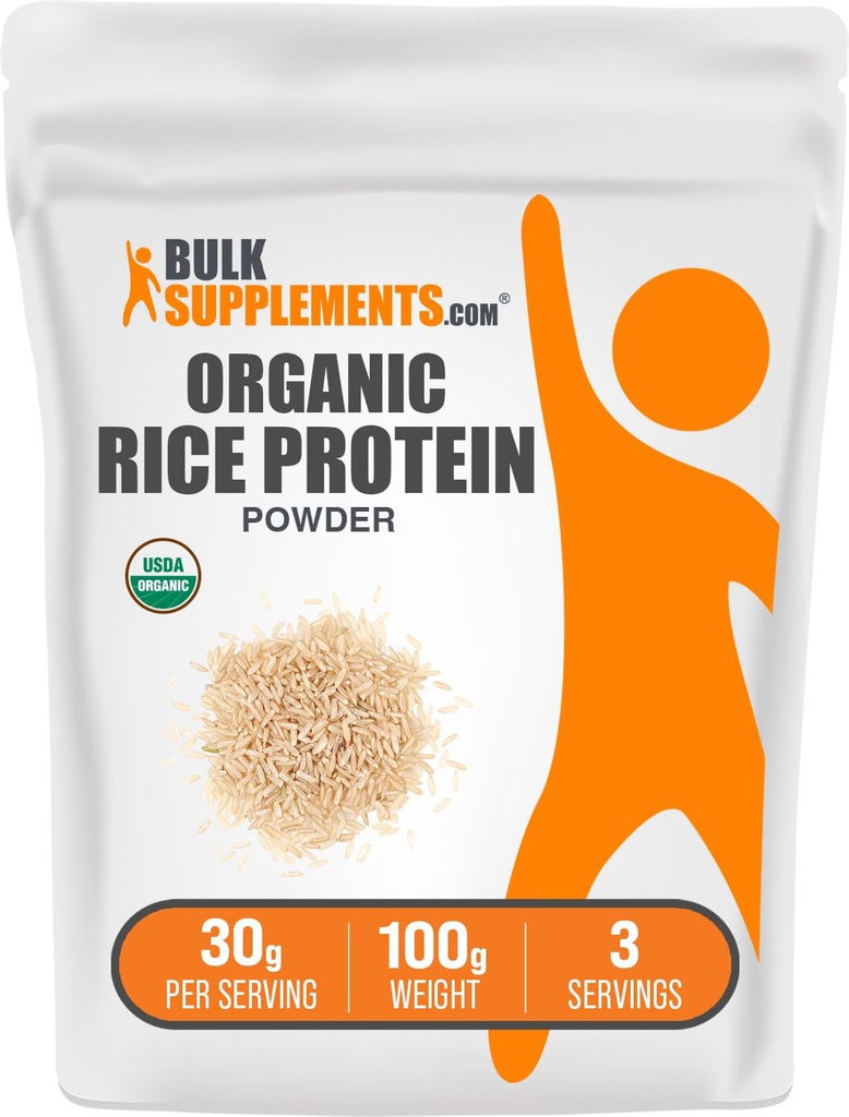 BulkSupplements.com Organic Rice Protein Powder - Vegan Plant Protein, Neochucený - Vegan & gluten Free, 30g per Serving, 100g (3.5 oz) (Balení po 1)