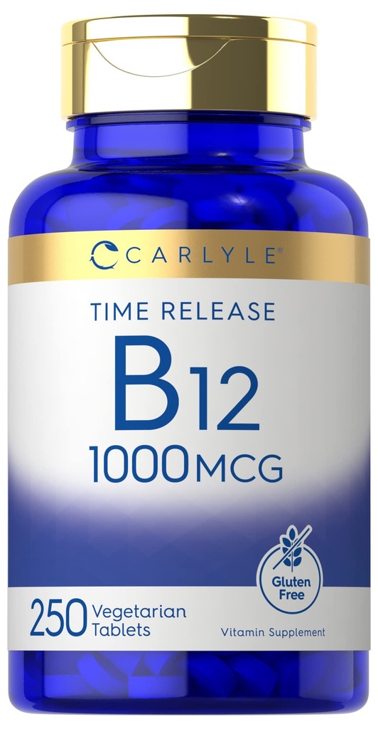 Carlyle B12 Vitamin 1000 mcg colum124; 250 Počet 124; Time Release Tablety CLAS124; jako kyanokobalamin CLAS124; Vegetarian, Non- GMO & gluten zdarma dodatek