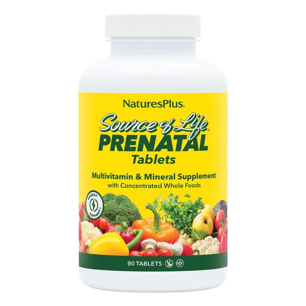 Natures Plus Zdroj života Prenatal - 800 mcg Folát, 90 Vegetariánských tablet - Všechny přírodní Prenatální vitamíny & Minerály se železem & vápníkem - Optimální zdraví & Energie - Gluten- Free - 45 Služeb