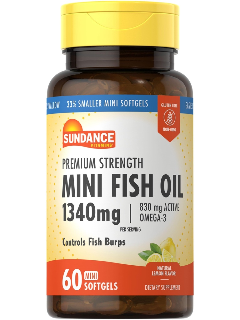 Sundance Mini Fish Oil Softgels 1340mg PHARMAN 124; 60 Počet 124; Kontroluje Rybí Burps PHARMAN 124; Premium Strength Formule s Omega33 PHARMAN 124; Natural Lemon Flavor PHARMAL 124; Non- GMO a gluten zdarma dodatek