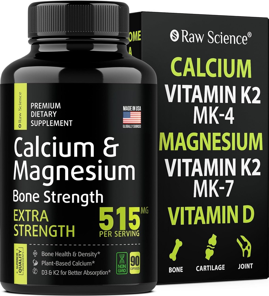 Citrát vápenatý s vitaminem D3 K2 & Glycinátem hořčíku - Doplněk pro kostní sílu - Doplňky vápníku pro ženy a muže - hořčík a vápník D3 K2 pilulky pro zdraví kostí - 90 Kapsle