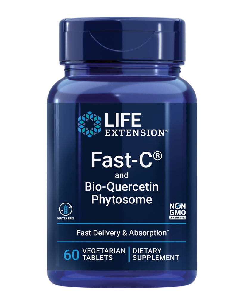 Life Extension Fast-C ® and Bio-Quercetin ®, Rychlé dodání a absorpce, Vitamin C, Fenugreek, Imunitní podpora, Magnesium, Gluten- Free, Non- GMO, Vegetariánské, 60 Tablety