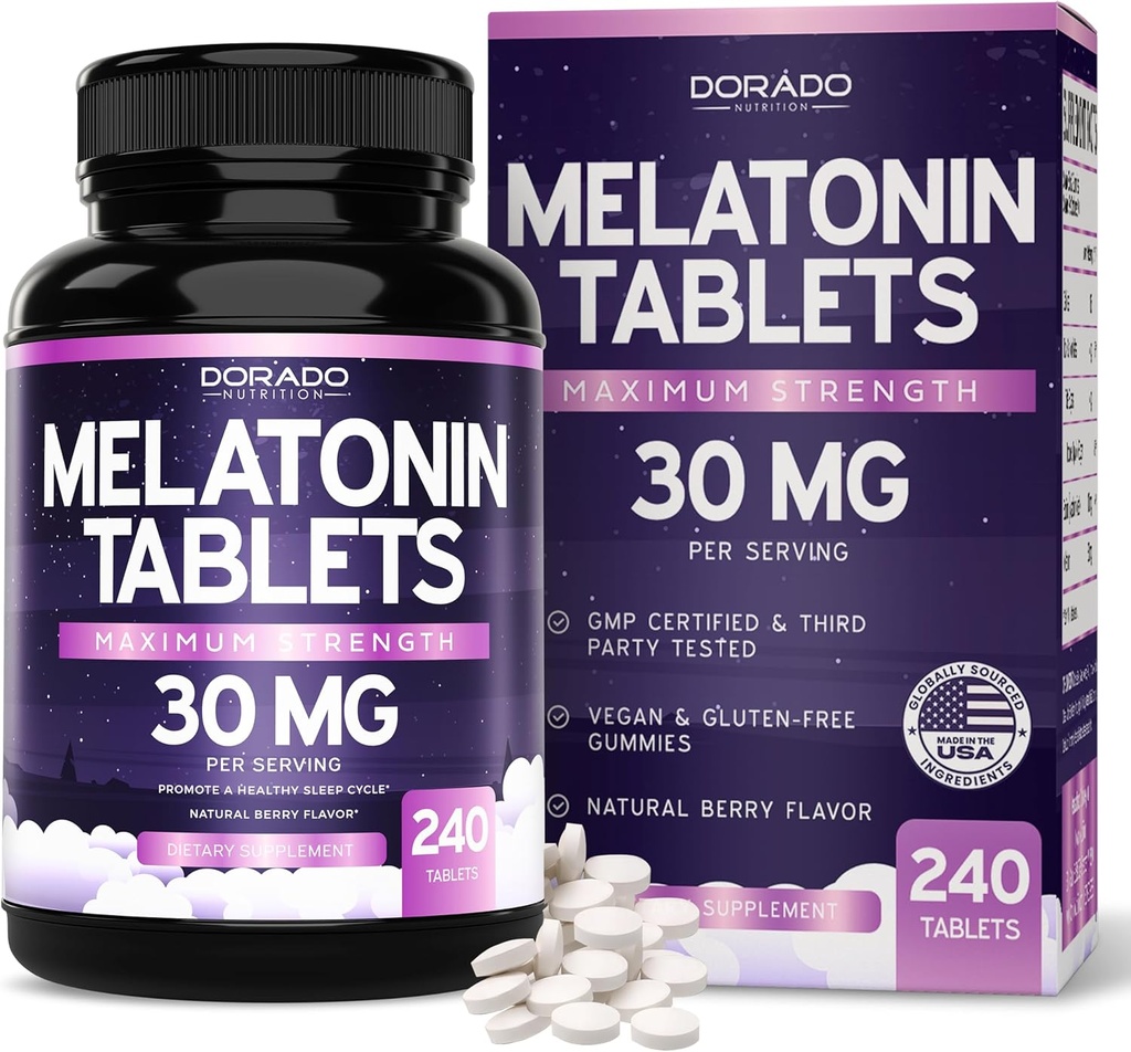 Melatonin 30 mg tablety pro dospělé (240 tablet) - Tableta s rychlým rozpuštěním 30 mg melatoninu per Tableta - bezlepková, non- GMO, 100% vegetariánská, & Great Toasting - Mixed Berry Flavor - Made in USA