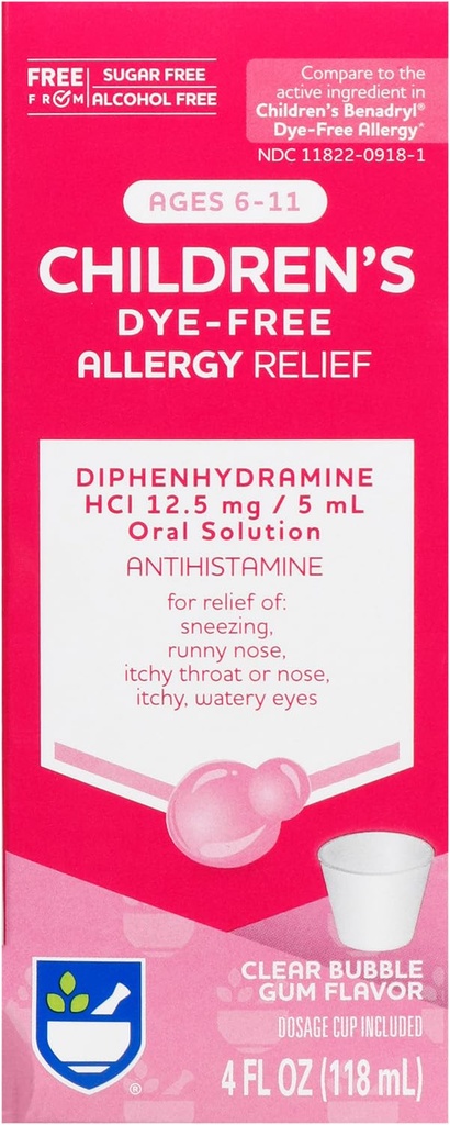 Rite Aid Children 's Alergy Relief, Difenhydramine HCI, Bubble Gum Flavor, 12, 5 mg - 4 oz CLAS124; Antihistamin CLAS124; Children' s Alergy Medicine CLAS124; Alergical Medication CLAS124; Alergical Pills 124; Children Alergion Medicine