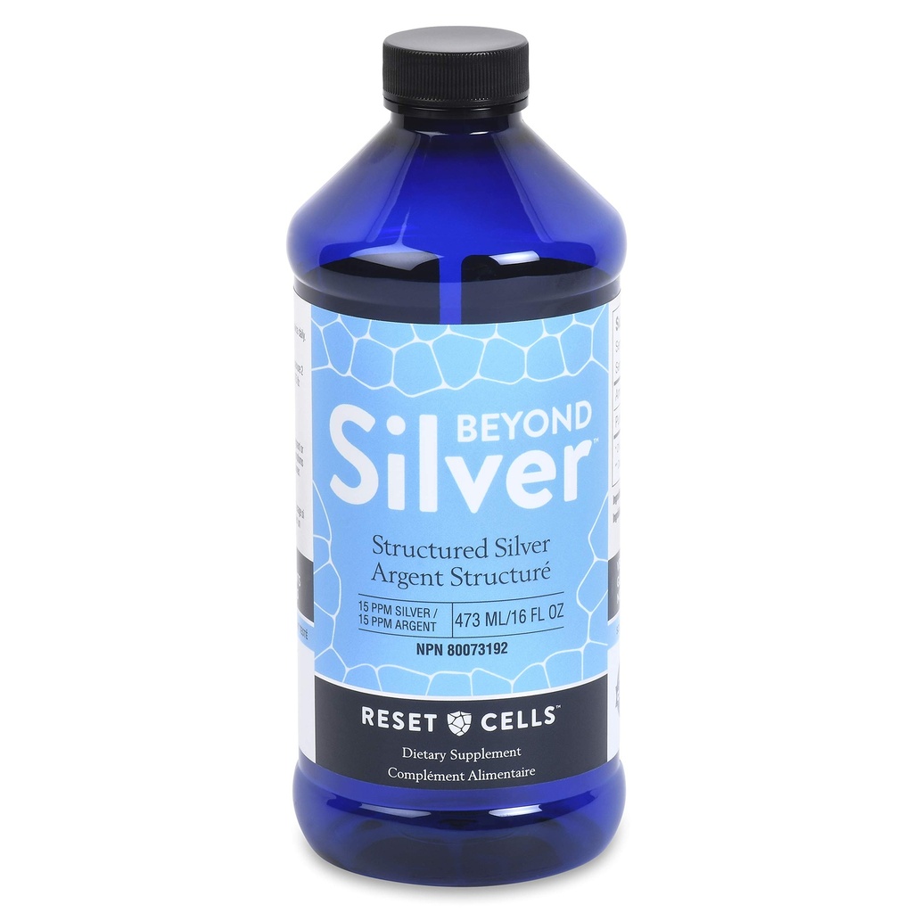 Beyond Silver Structured Silver Solution - 15ppm - 16oz - Čistá koloidní stříbrná tekutina pro imunitní podporu - Alkalický stříbrný doplněk stravy