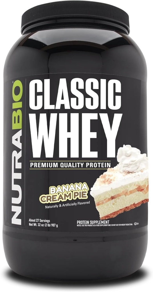 NutraBio Classic Syrovátkový protein Powder- 25G protein Per Scoop - Full- Spectrum Amino Acid Profile - No Fillers, Umělé barvy, Konzervanty - (Banana Cream Pie, 2 litry)