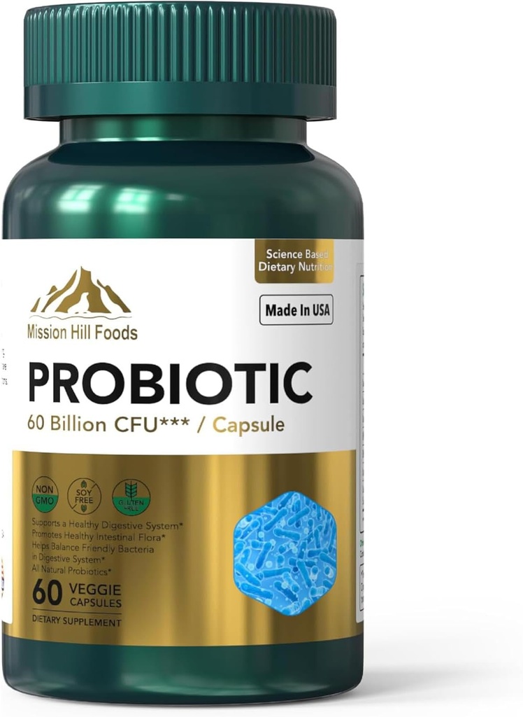 Probiotické 60 miliard CFU 124; Podporuje stravitelné a imunitní zdraví (1 Bottle- 60 Capsules- 2mo Supply) 124; Obsahuje 7 přírodních probiotických drážek CF124; Non- GMO gluten & Soy zdarma