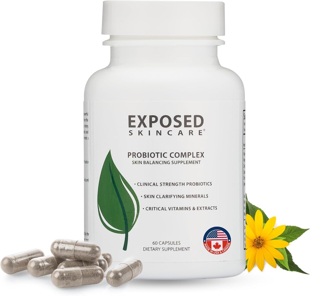 Expozice Péče o pleť, Probiotický doplněk Komplex s 1 bilion CFU - Denní Probiotika pro pleť, Gut a imunitní zdravotní podpora - Digestivní Wellness Formule pro muže a ženy - Non- GMO, 60 Kapsle