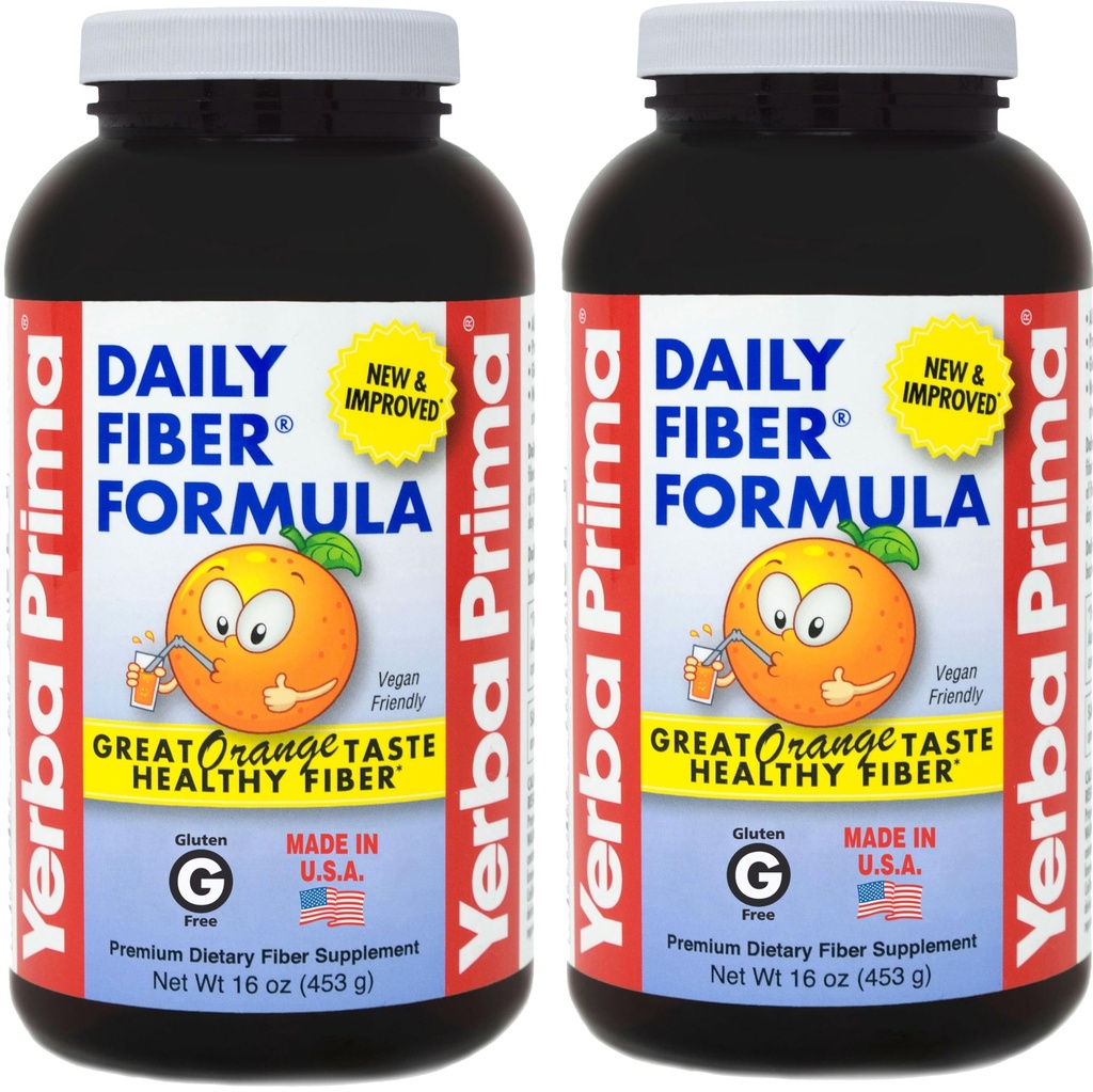 Yerba Prima Daily Fiber Formule 16 oz (balení po 2) - Premium dietní doplněk vlákna, non-GMO, gluten zdarma, Made in The USA, Orange Flavor