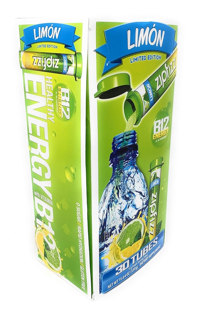 Zipfizz B12 Energy 30 Tubes Dietní dodatek Limon (omezené vydání), 11.64 Ounce
