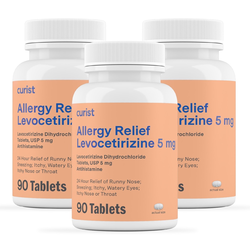 Kurista Generický levocetirizin Dihydrochlorid 5mg Bulk (270 tablet), Alergické pilulky, 24 hodinová alergická úleva - alergická medicína (3 balení po 90 tabletách)