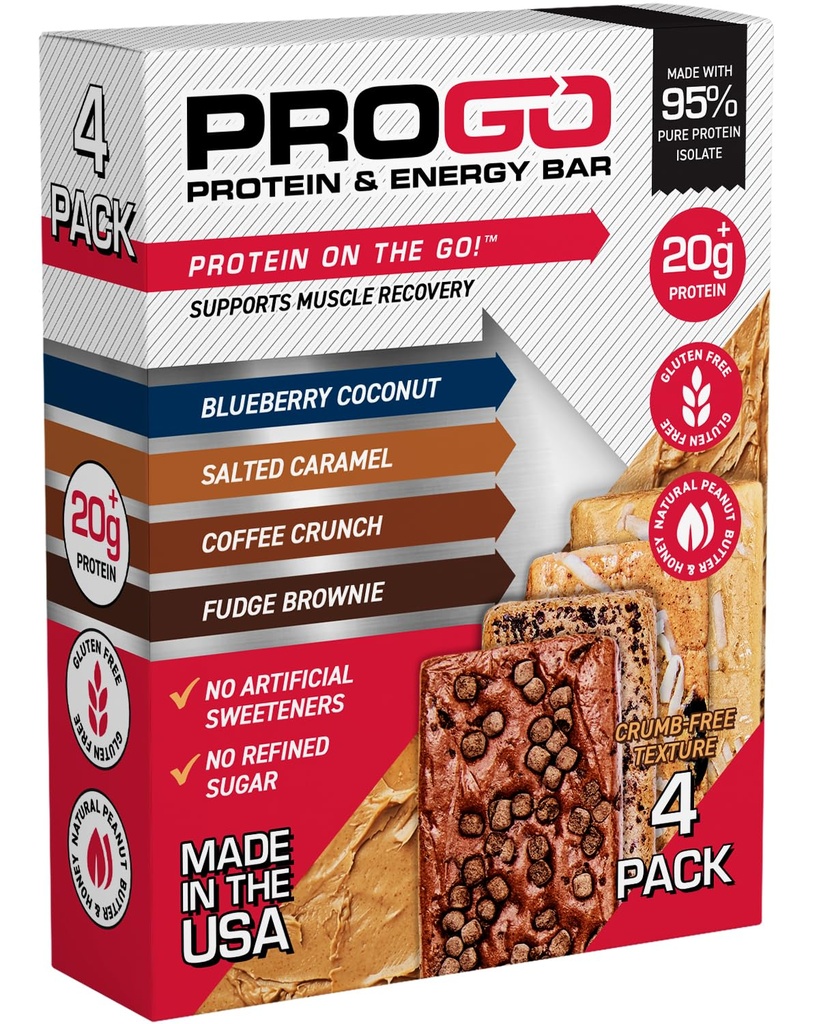 ProGo proteinové tyčinky, nízký cukr, vysoce proteinové svačinky (do 21g) - 95% čistý izolát pro rychlejší růst a obnovu svalů, nízká kalorie, slazené w / arašídové máslo a syrový med (4-Count, Starter Pack)