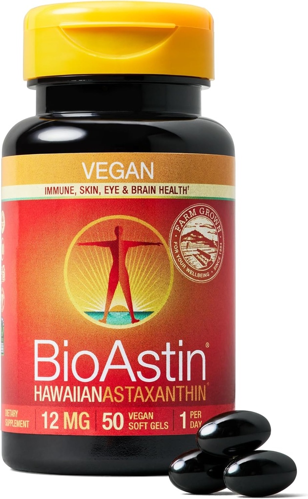 Nutrex Hawaii Vegan BioAstin Hawaiian Astaxanthin - 12mg, 50 Softgels - Farm- Direct Premium Antioxidant dodatek k podpoře očí, kůže, společné a imunitní systém zdraví - Vegan, Non- GMO & gluten- zdarma