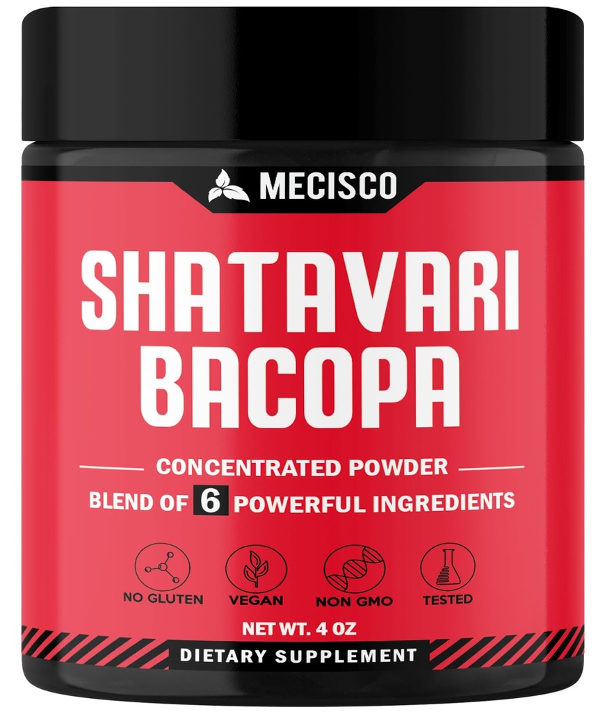 6in1 Shatavari Powder Organic - Směs s Shatavari Root, Bacopa Monnieri, Ashwagandha Root, Vitex Berry, Fenugreek & Black Pepper - Podporuje Omlazení, Promotes Energy & Vitality - 4 Oz