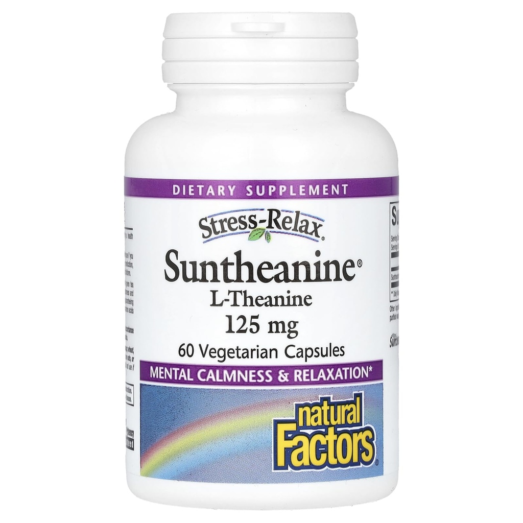 Přírodní faktory Stress- Relax Suntheanine L- Theanine 125 mg, Non- Drowsy Stress Support for Mental Calmness and Relaxation, 60 Kapsle