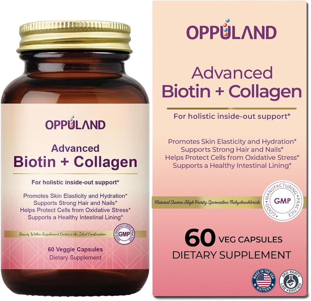 Biotin a kolagen Supplements- Biotin 5000 mcg + kolagen pro ženy podporuje silné vlasy, nehty a zdravé Skin- 60 Veggie Kapsle