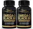 FREZZOR Omega 3 Black pro společnou péči & Comfort - Nový Zéland Zelená Lipped Mussel Oil Capsules; 53x Vyšší potence s UAF1000 + Super Antioxidant, No Fishy After taste, 60 Počet (balení po 2)