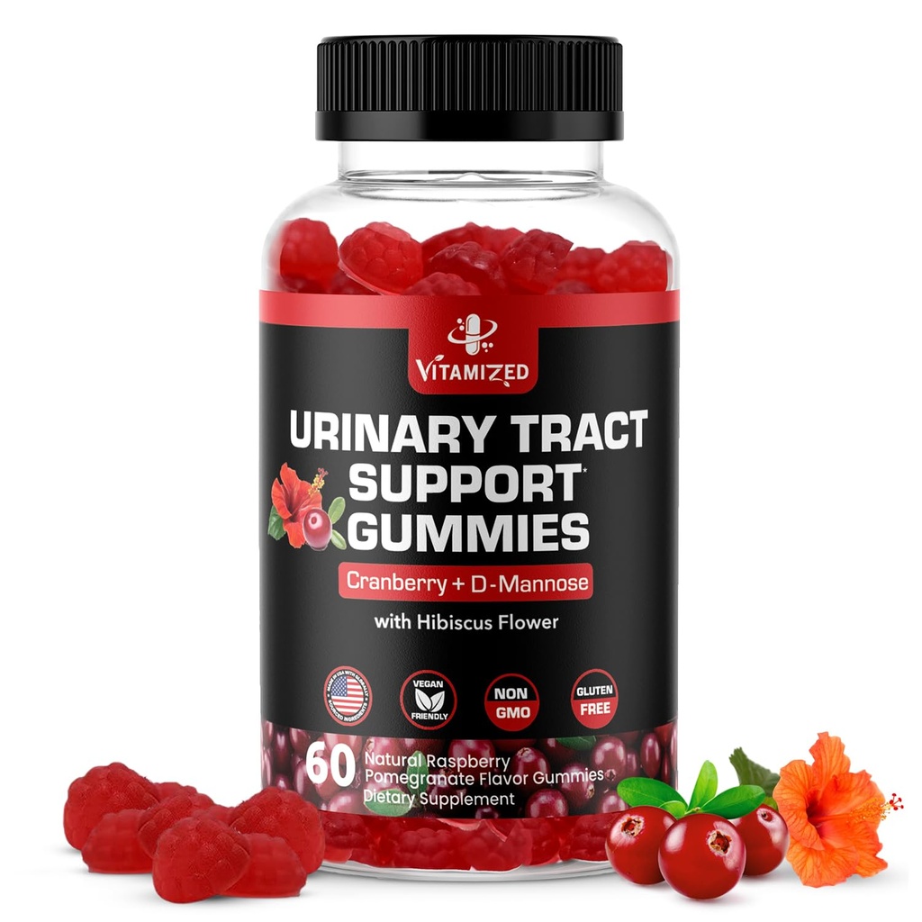 Potent Cranberry Gummies 1500mg s D Mannose - Močový Trakt Zdraví pro ženy a muže, Močový flush & močový měchýř Fast- Zastupující podpůrné doplňky s Hibiscus Powder, 60 Počet