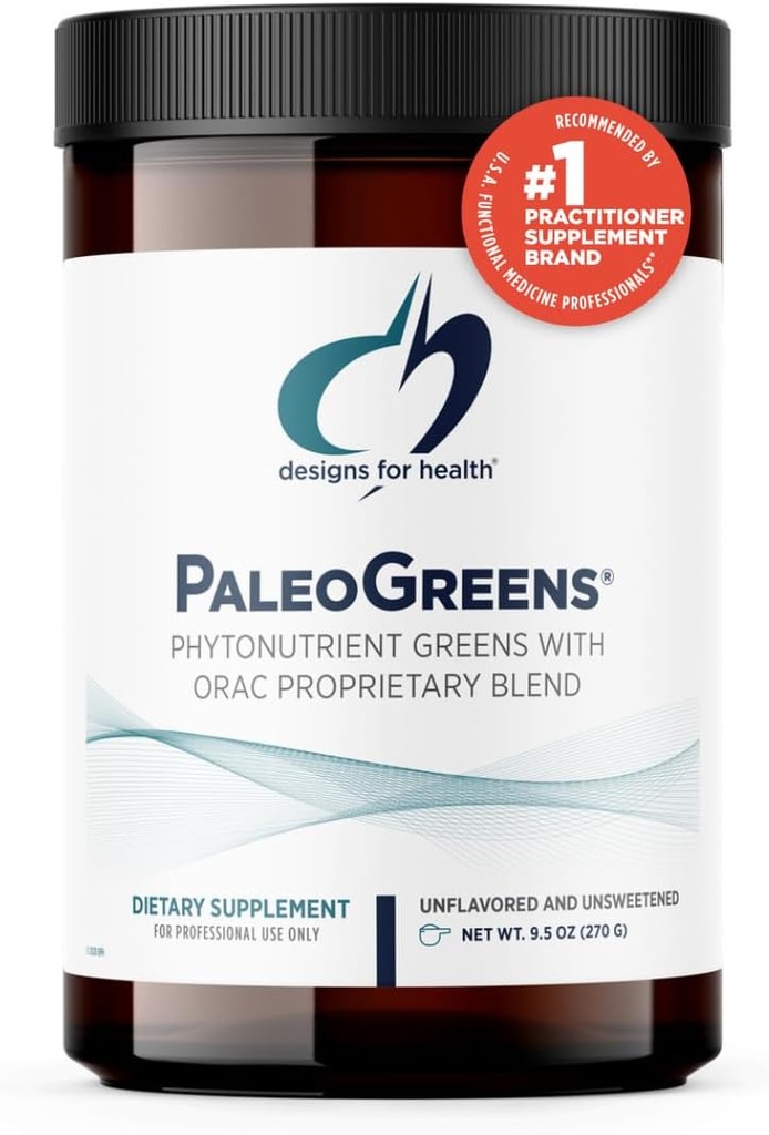 Designs for Health PaleoGreen - Více než 90% Organic Super Green Shake Powder with Zelenina, Berries, Enzymes + Antioxidants - Non- GMO Drink Mix, Neochucené + Neslazené (30 Slunečnice / 270g)