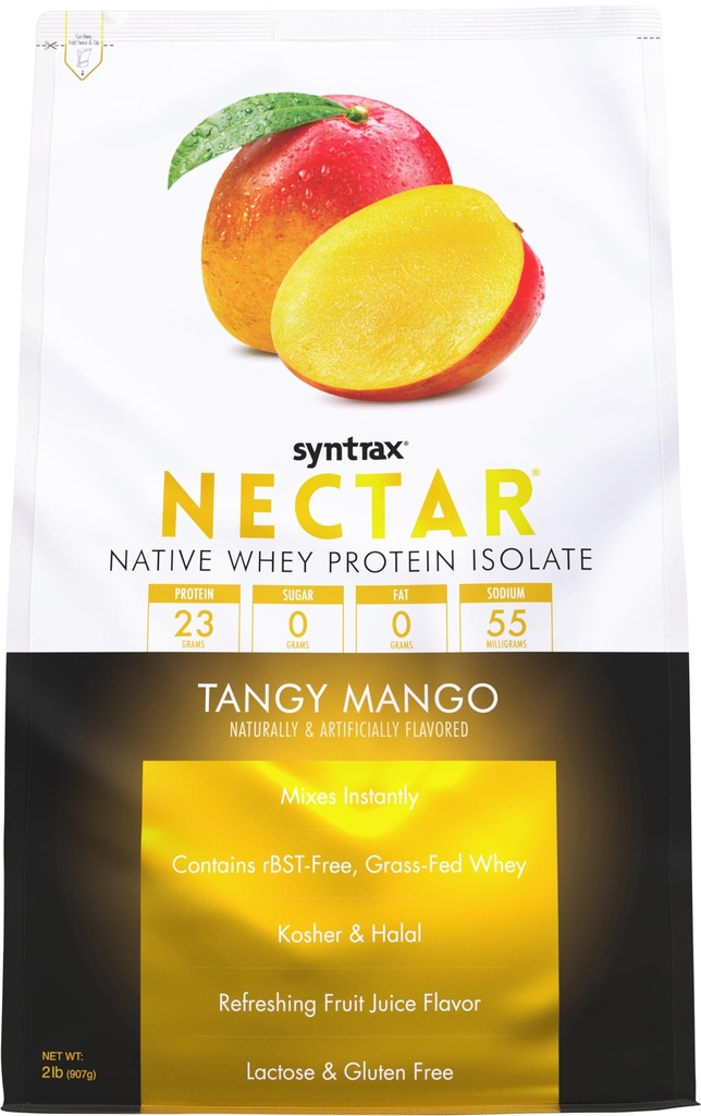 Syntrax Nutrition Nectar, 100% syrovátkový protein izolovaný prášek, osvěžující ovocný džus Flavor, Tangy Mango, 2 kg.