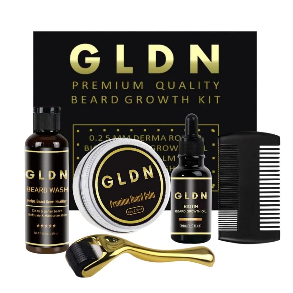 GLDN Beard Kit CARL 124; zahrnuje Beard Oil, Beard Serum, Beard Comb & Beard Derma Roller
