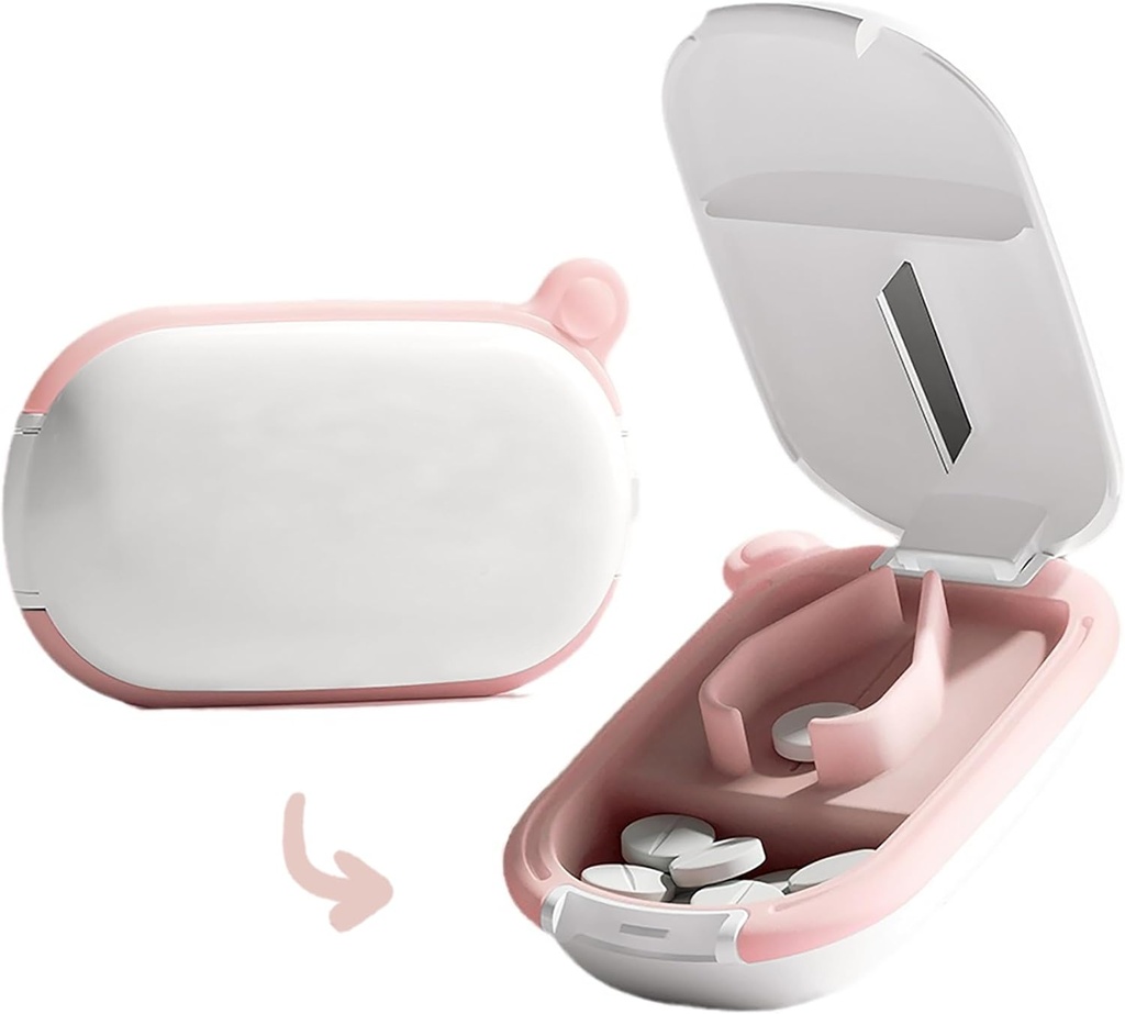MURRI & MURRDI Small Pill Cutter a organizátor pro malé nebo velké pilulky, Přenosná medicína Cutter pro kapesní kabelku, Držák pilulek Cutter pro vitamíny, Tablety, Léky, Pink