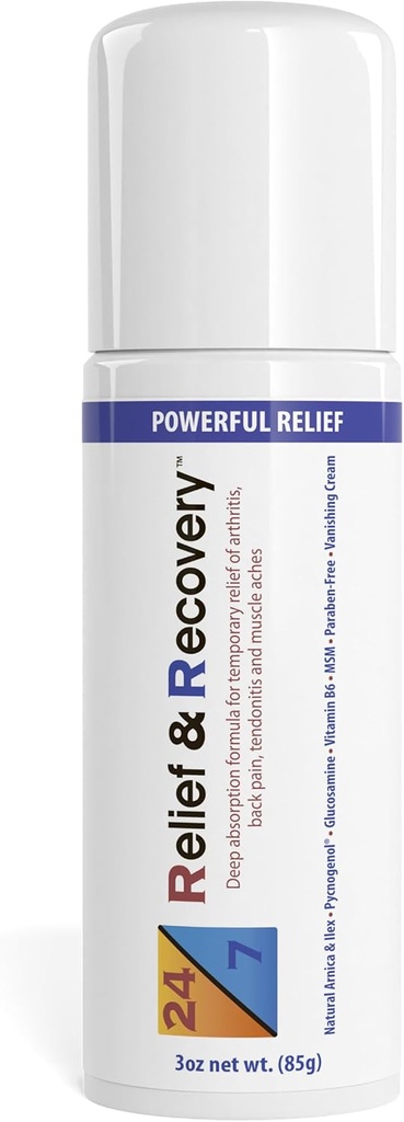 24 / 7 Relief & Relief Pain Relief Roll On - 3 Ounce - Muscle Pain Relief Cream, Joint Pain Relief, Bursitis Pain Relief, Sciatica Pain Relief, Pain Relief for Feet, Topical Pain Reliever