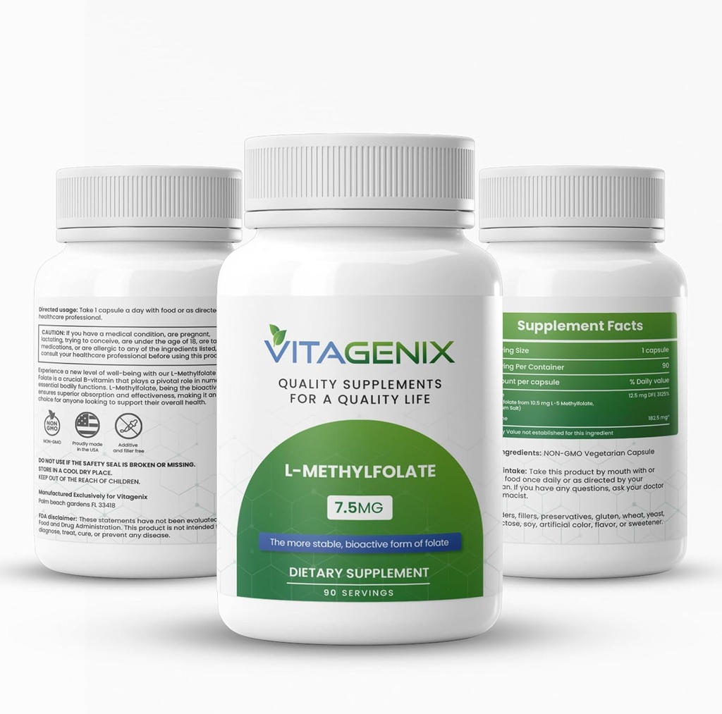 L-methylfolát - Optimalizovaný a vysoce bioaktivní doplněk methylfolátu pro podporu nálady a imunity - Profesionální síla aktivní 5-MTHF formulář - 1mg - Kapsle (7, 5 Mg)
