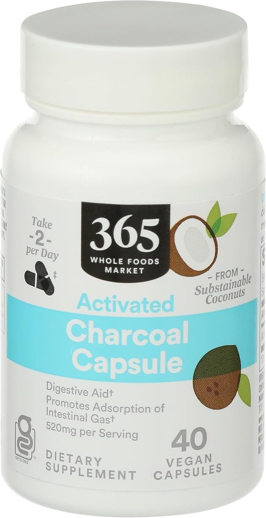 365 By all foods market, Activated Charcoal, 40 Count