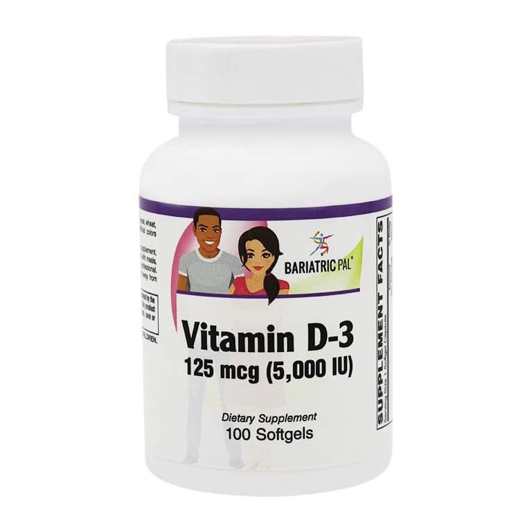 BariatricPal Vitamin D-3 125mcg (5000 IU) - Easy Swallow Vegetarian Softgels (100ct Lahvička)