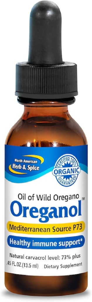 SEVERNÍ AMERICAN HERB & SPICE Oreganol - 0,45 f. oz. - Nezpracovaný, Wild, Organic Oregano Oil - Mediterranean Source P73 - Non- GMO - 194 Services