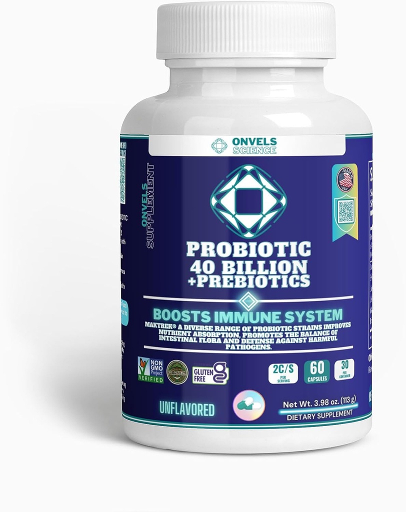 Probiotický 40 miliard + Prebiotika MAKTREK ® MAKTREK 124; Zvýšení imunitní funkce a trávicí & Gut zdraví, BOOSTS imunitní systém - Podporuje příležitostné zácpy, Průjem, plyn & Bloating - pro ženy a muže