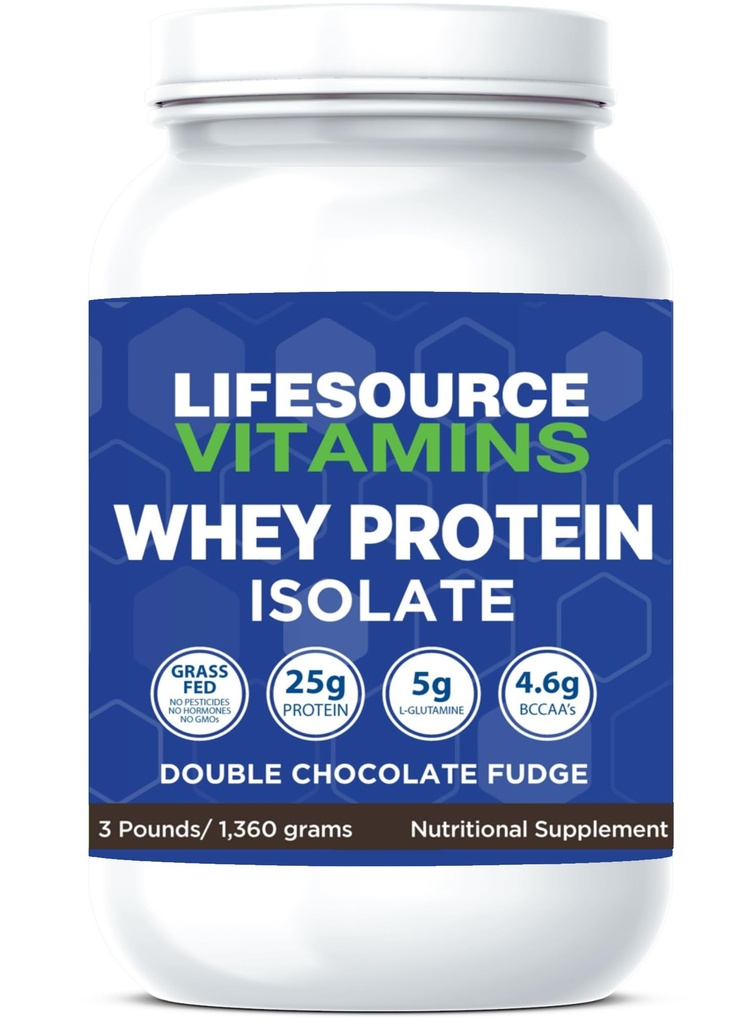 LifeSource Vitamíny 3 lb - Americký mléčný krav Fed syrovátkový protein izolát - Double Chocolate Fudge slazený w / Stevia - 3 lb prášek