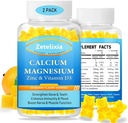 Vápník Magnesium Zinkové gumy pro dospělé a děti, 1000mg Cukr zdarma Citrát vápníku, vysoká absorpce Magnesium Glycinátové gumy s vitamínem D3 a K2 - kosti a svalovina a imunitní zdraví (2 Pack)