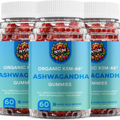 NYUM Nutrition ™ Organic KSM- 66 Ashwagandha Gummies, 3-Pack, Smíšené volně žijící bobule