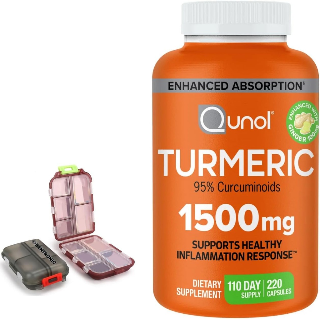 Turmeric 1500mg dodatek, 95% kurkuminoidy, 220 Kapsle (110- Day Supply) se dvěma (2) cestovní pilulky případy.
