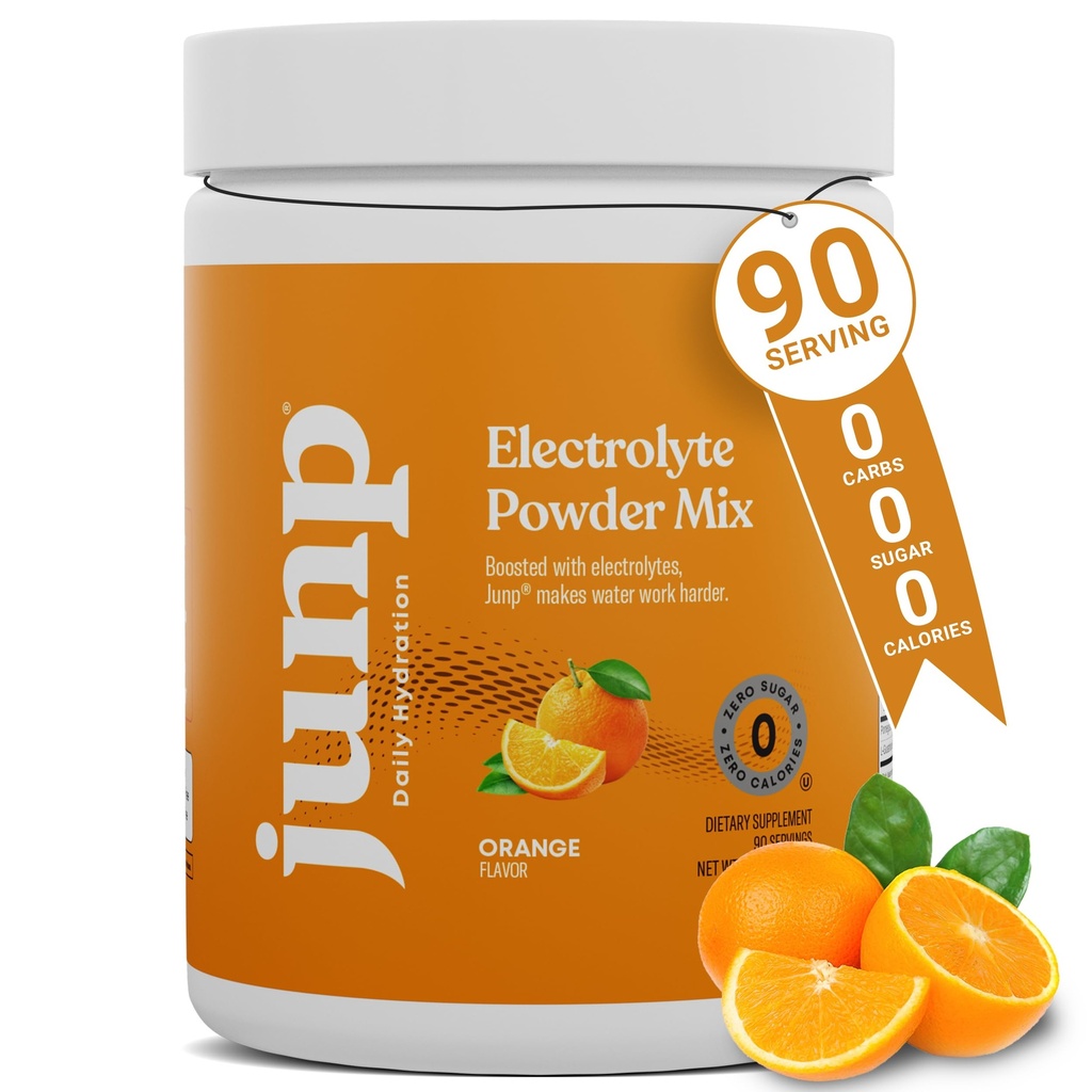 JUNP Electrolytes Powder No Sugar No Carbs, Sweet Tangy Citrus Orange Keto Electrolyte Drink Mix, Draslík & Salt Hydration Powder Electrolytes Zero Calorie Sugar Free Electrolyte Powder, 90 Servings